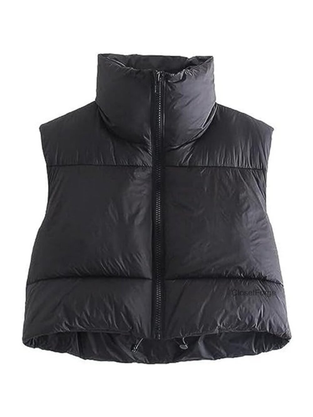 High Neck Zipper Cropped Puffer Vest Jacket Coat Sleeveless Winter Windproof